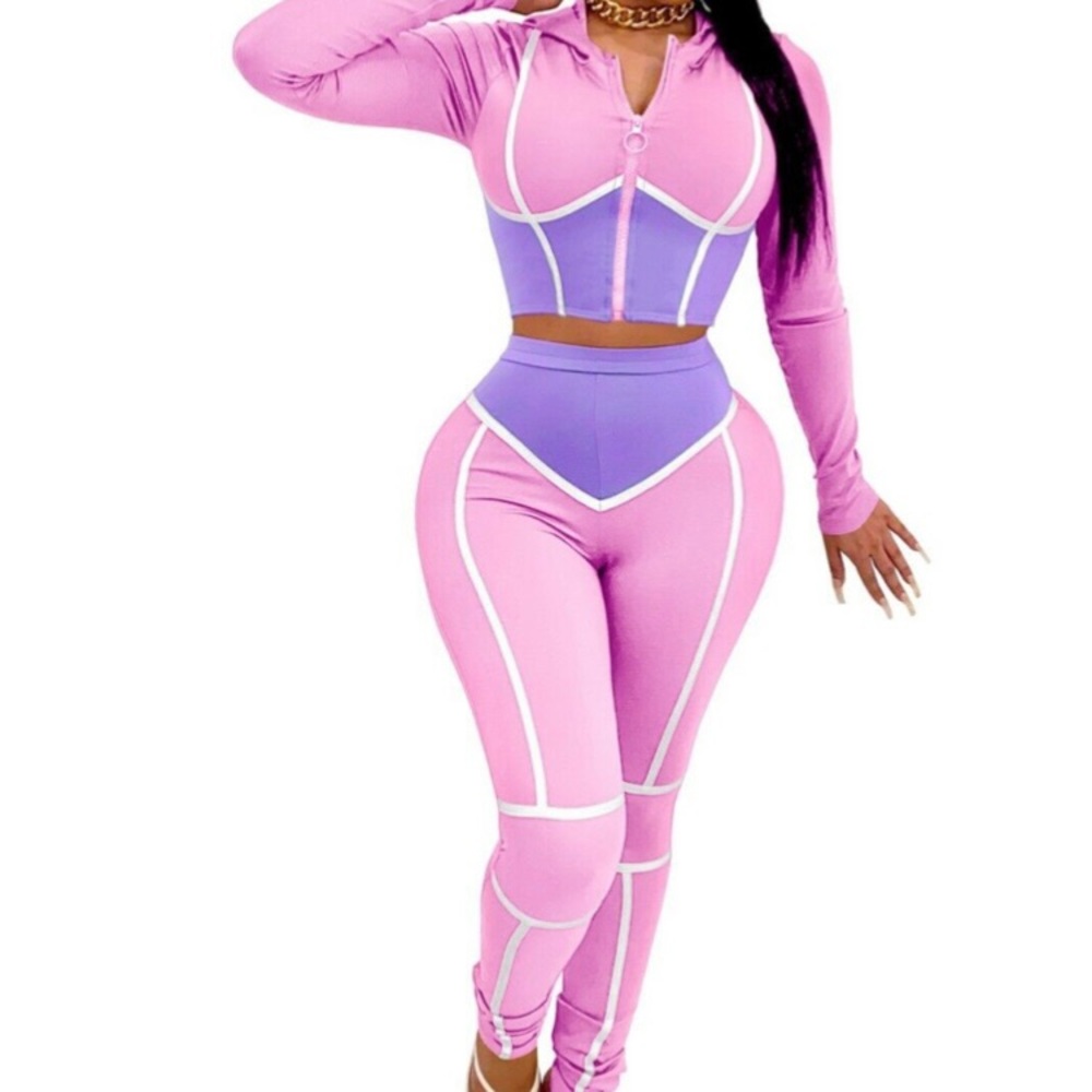 ATHLEISURE Pink & Purple Coordinating 2PC Set Sz L